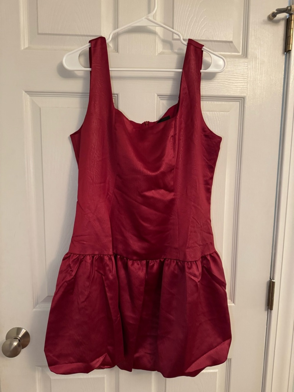 Red Satin Drop-Waist Mini Dress